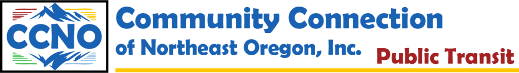 Logo and text for Community Connection of Northeast Oregon, with added public transit text